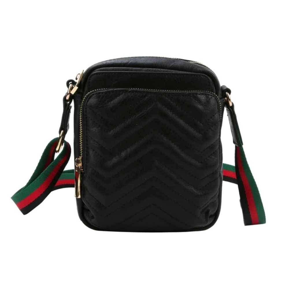 Vegan Leather Chevron Patterned Crossbody Bag